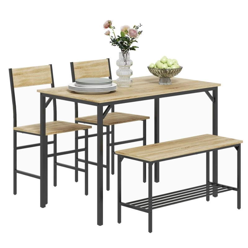 Image of HOMCOM Dining Table and Chairs Set of 4 with 2 Chairs Bench for Kitchen Yellow