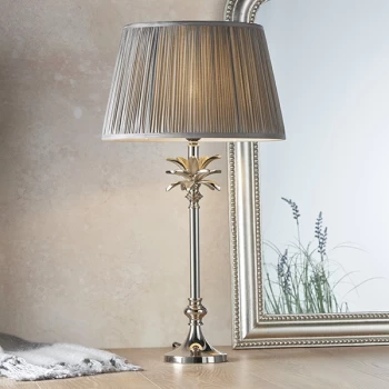 image of Freya Table Lamp Polished Nickel Plate & Charcoal Grey Silk 1 Light IP20 - E27