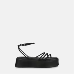 image of Missguided Platform Asym Strappy Sandal - Black