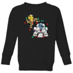 Image of Star Wars Tangled Fairy Lights Droids Kids Christmas Sweatshirt - Black - 11-12 Years