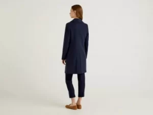 Image of Benetton, Coat With Lapel Collar, taglia 38, Dark Blue, Women