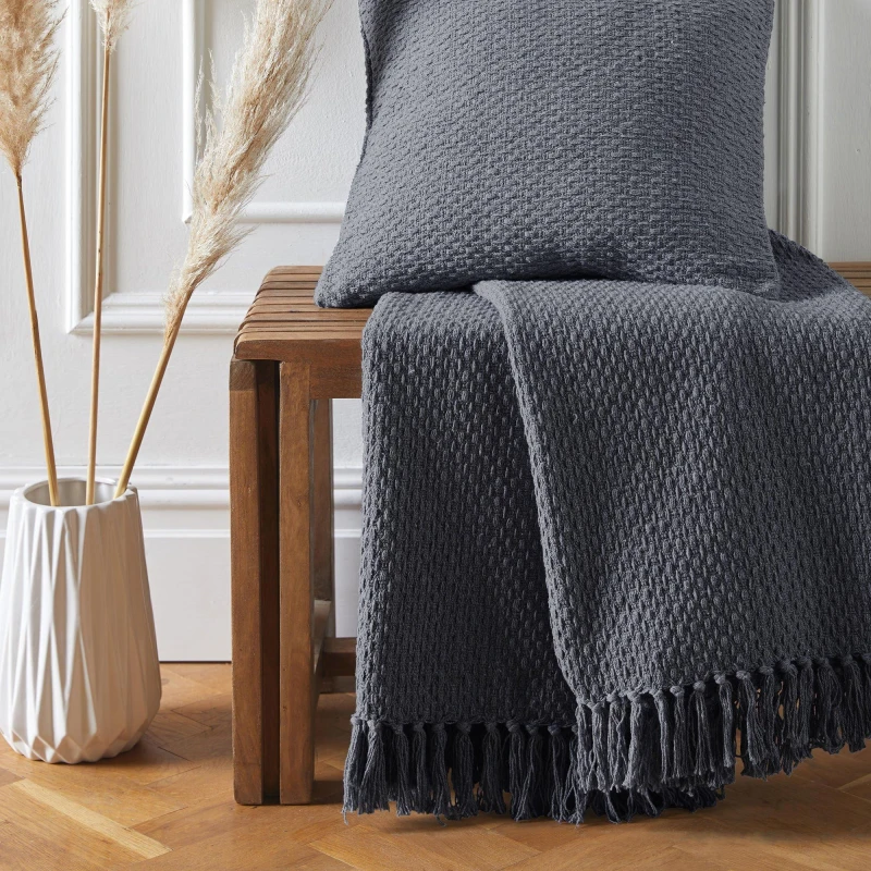Image of DRIFT Hayden Textured Weave Throw in Charcoal - Grey Grey One Size