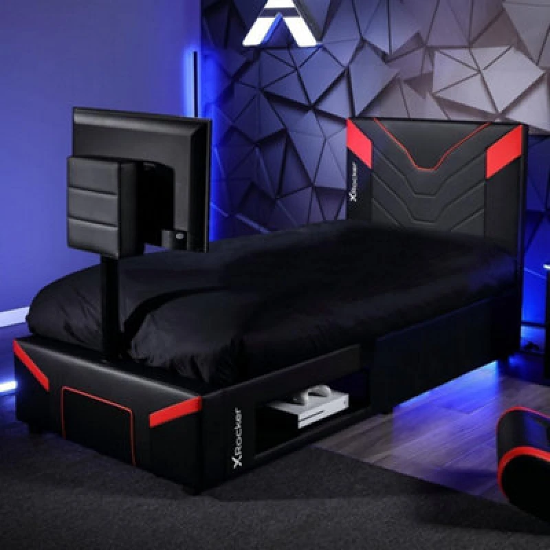 Image of X Rocker Cerberus Twist TV Gaming Bed with 32" TV mount with Mattress Dark Red