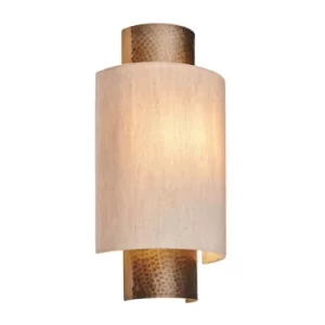 Image of Indara 1 Light Wall Aged Hammered Bronze, Natural Linen Fabric, E14