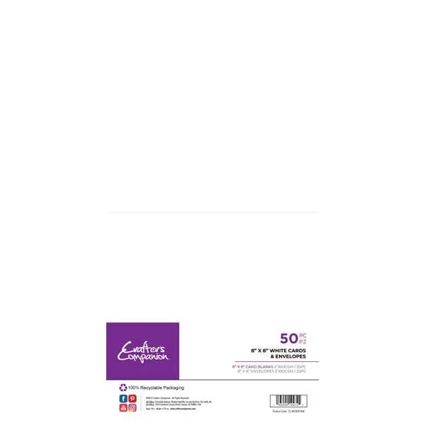 image of Crafter's Companion 8" x 8" Card Blanks & Envelopes White 300 GSM Pack of 25