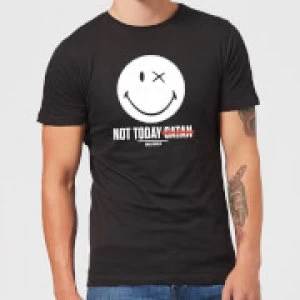 Image of Smiley World Slogan Not Today Satan Mens T-Shirt - Black - S