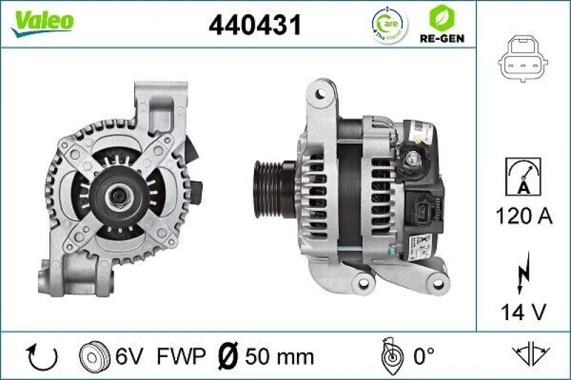 Image of VALEO 440431 Generator Alternator Charging Current: 120A, Voltage: 14V, REMANUFACTURED PREMIUM Alternator (4)