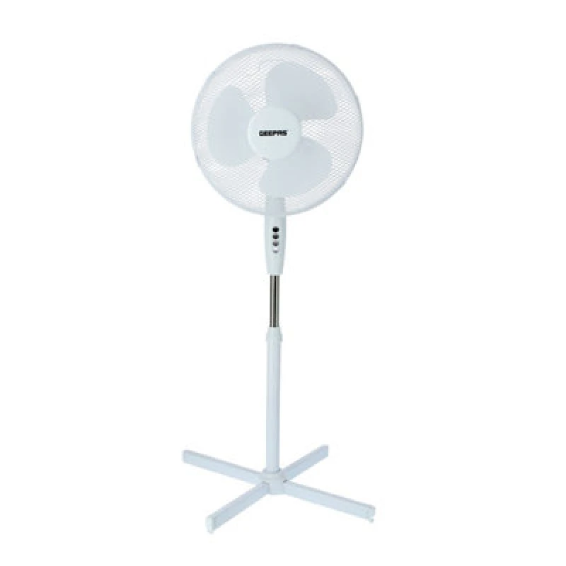 Image of Geepas White 16" Pedestal Fan 45W Floor Standing Oscillating Fan Adjustable Height