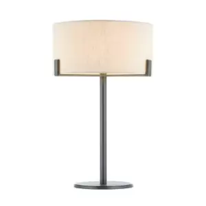 image of Table Lamp Brushed Bronze Plate & Natural Linen 60W E27 GLS Base & Shade