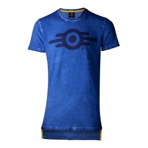 image of Fallout - Vault-Tec Logo Oil Washed Mens Large T-Shirt - Blue