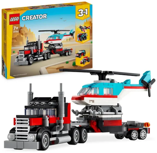 LEGO Creator 3in1 Flatbed Truck with Helicopter Toy 31146