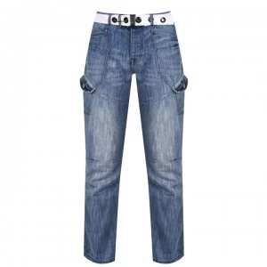 image of Airwalk Belted Cargo Jeans Mens - Light wash II