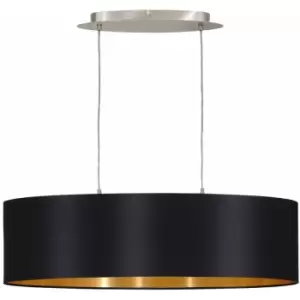 image of Pendant Light Colour Satin Nickel Shade Black Gold Fabric Bulb E27 2x60W