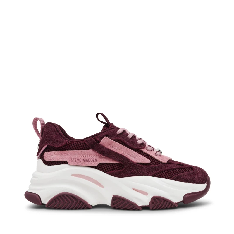 Image of Steve Madden Girls Possession Chunky Trainers Cherry Suede female 1 (33)
