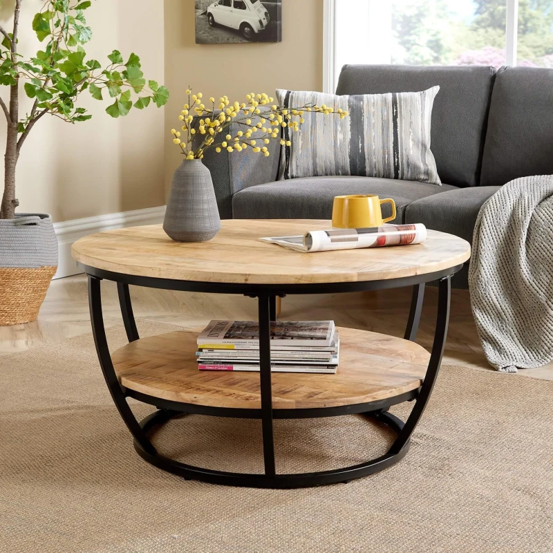 Image of Home Source Albany Mango Wood Round Coffee Table