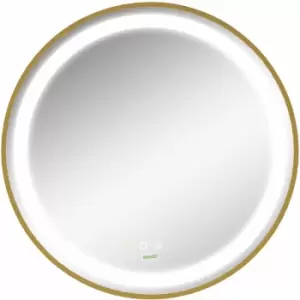Image of Wall Mounted LED Bathroom Mirror with 3 Light Colours Time Display Gold - Gold Tone - Kleankin