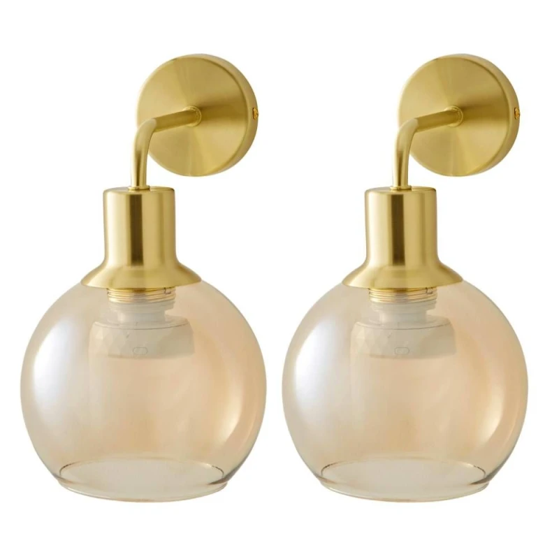 Image of ValueLights Bellamy Pair of Globe Glass Shade Rechargeable Wall Lights in Gold Gold Unisex
