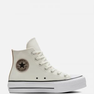 Converse Womens Chuck Taylor All Star Anodized Metals Leather Lift Hi-Top Trainers - Egret - UK 7