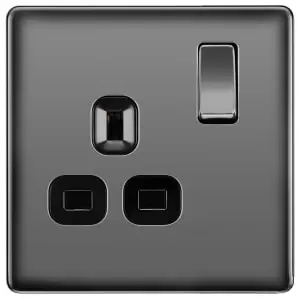 image of BG 13A Screwless Flat Plate Single Switched Power Socket Double Pole - Black Nickel