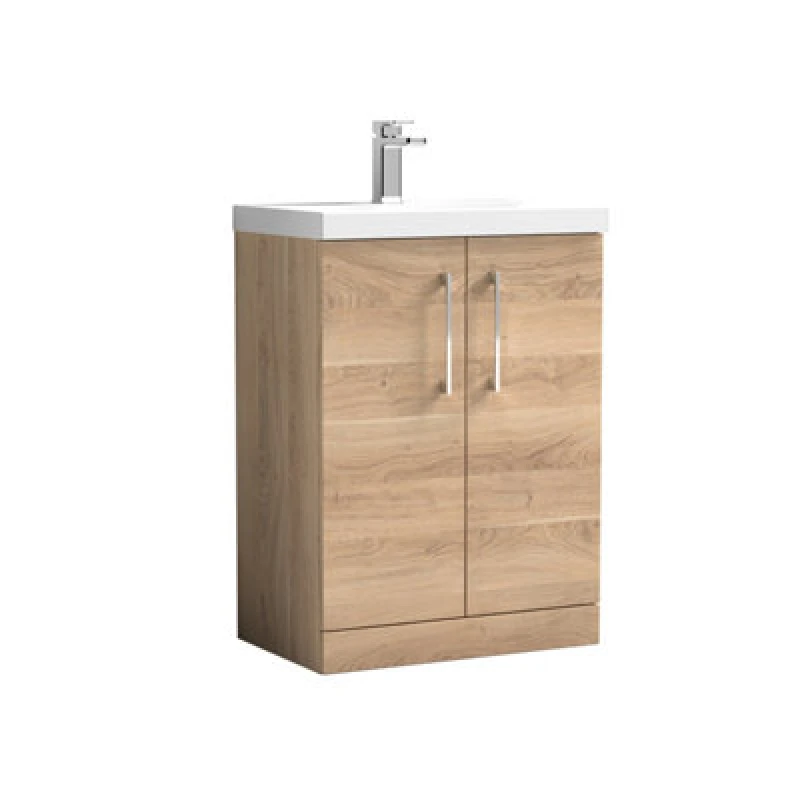 Image of NUIE Arno Floor Standing 2-Door Vanity Unit with Basin 3 600mm Wide - Bleached Oak - Nuie ARN3003D