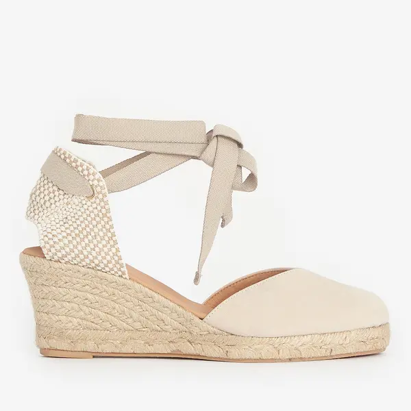 Image of Barbour Womens Juana Wedged Suede and Raffia Espadrilles - UK 8 Beige High Heels female LFO0696BE12 8