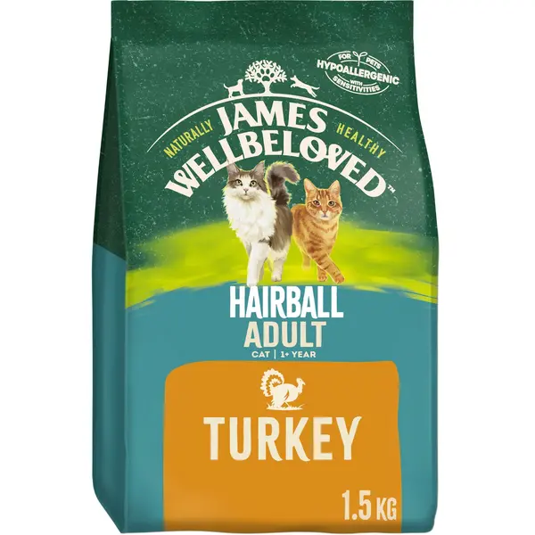 James Wellbeloved Turkey and Rice Hairball Cat Food 1.5kg