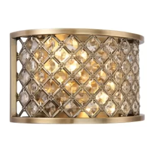 Image of Hudson 2 Light Indoor Wall Light Antique Brass with Crystal, E14