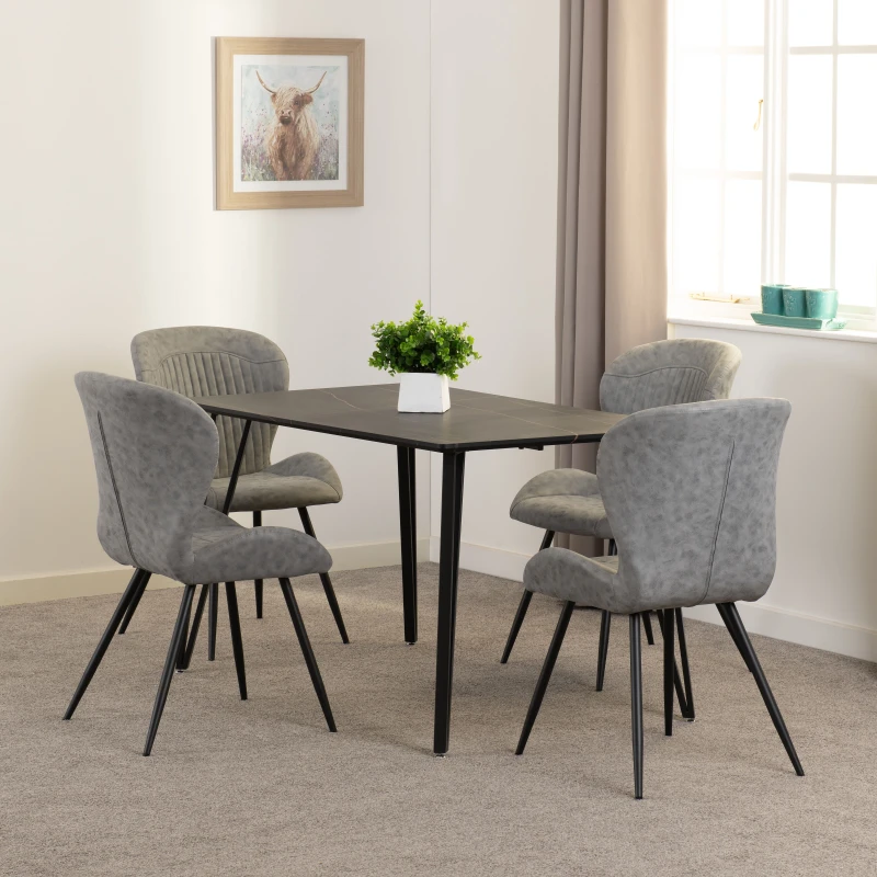 Image of Seconique Marlow & Quebec Dining Set (x4 Chairs) - Black Marble/Grey Pu, Black 400-401-334