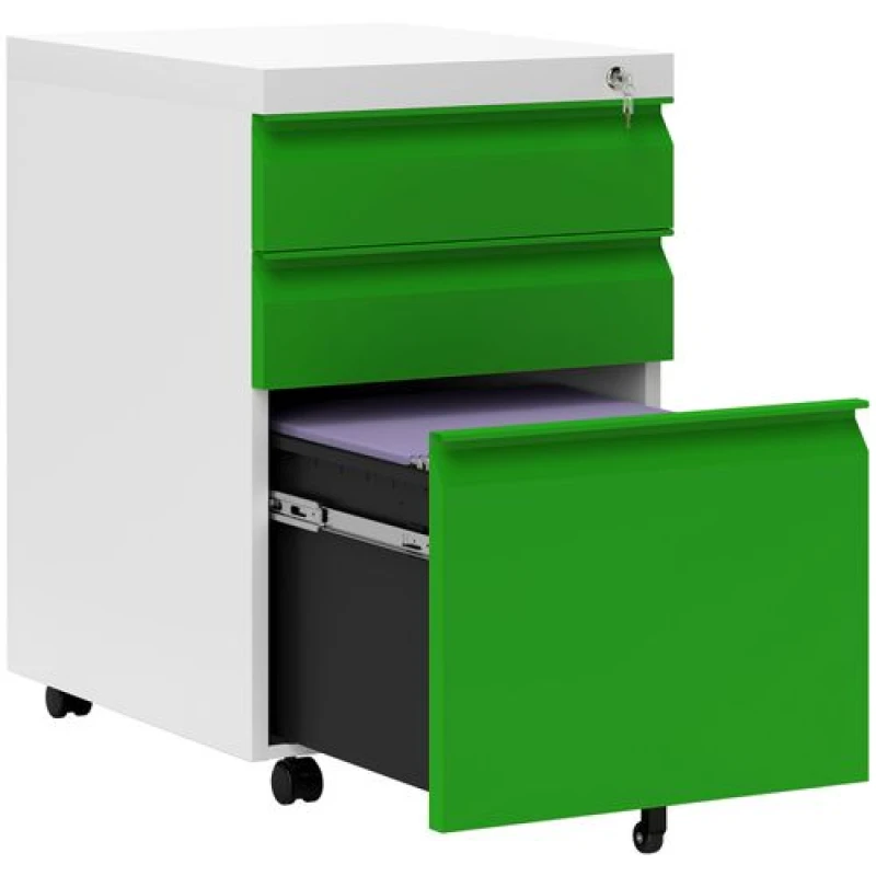 Image of Vinsetto 3 Drawer File Cabinet - Lockable Metal Filling Cabinet - Yellow - Green TJ Hughes 5056725572891