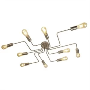 Image of 10 Light Flush Ceiling Light Satin Silver, E27
