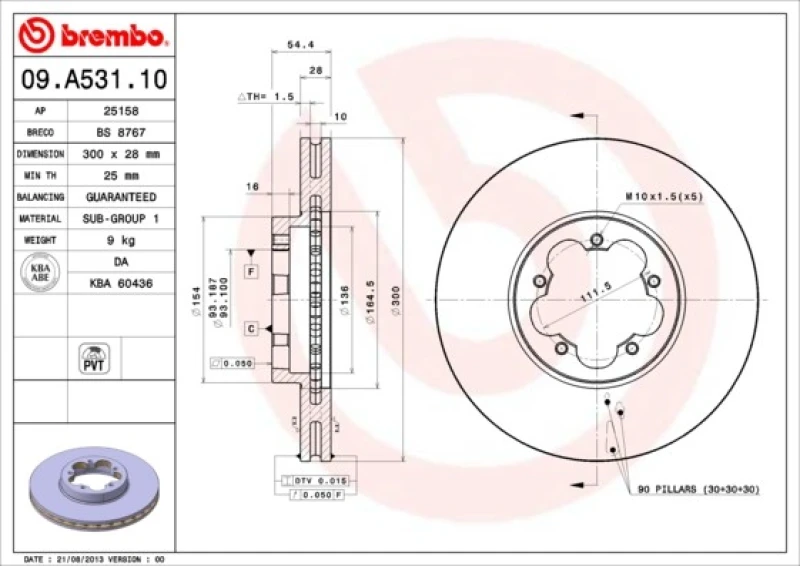Image of BREMBO Brake disc BREMBO 09.A531.10