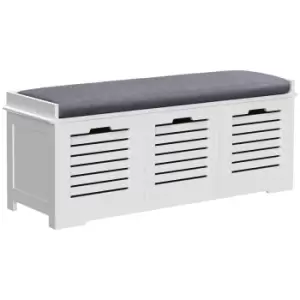 Image of HOMCOM White Storage Bench with 3 Drawers & Removable Grey Seat Cushion Hallway Organisation furniture