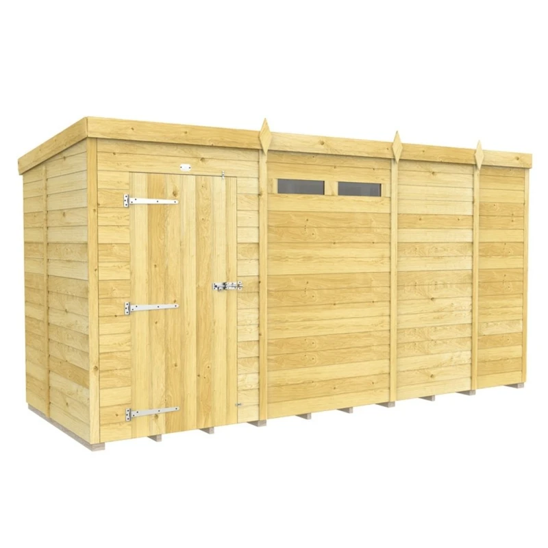 Image of Buttercup Farm 13 x 5 Feet Pent Security Shed - Single Door - L147 x W387 x H201cm in Brown Brown Unisex