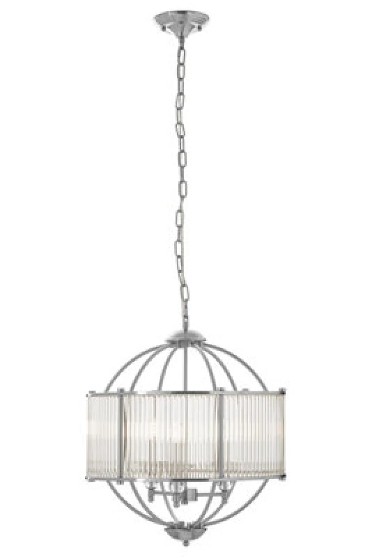 Image of Orsina Modern Round Pendant Lamp, Crystal Glass Shade Hanging Light With Silver Finish, Globe Ceiling Fixture