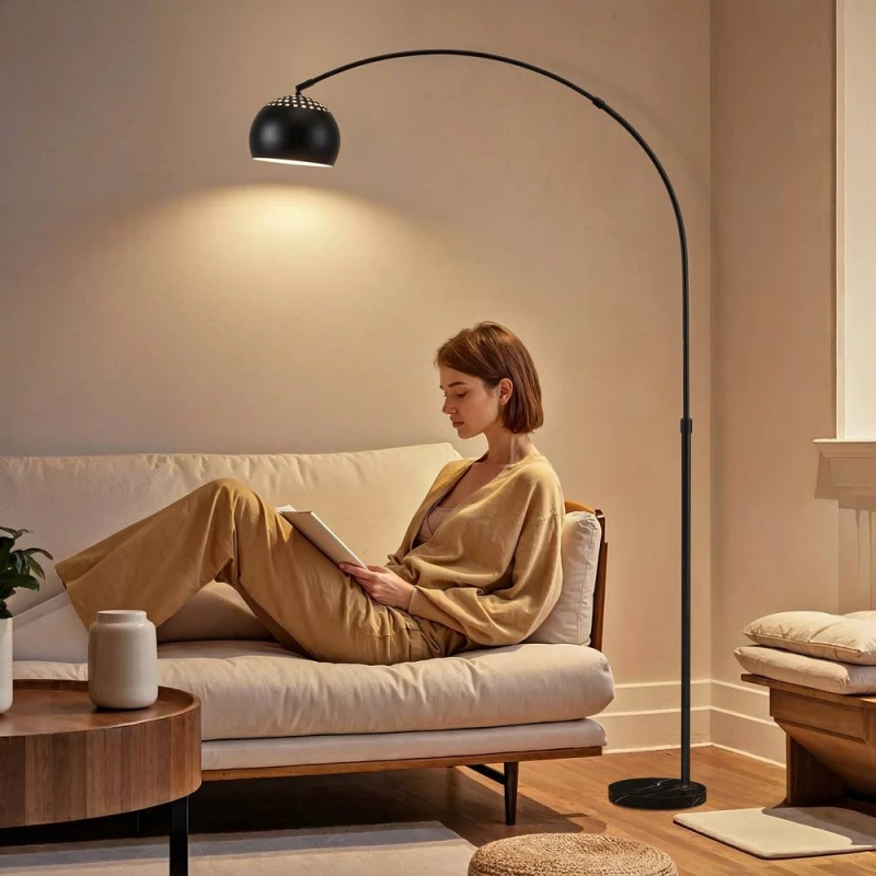 Image of HOMCOM Arc Floor Lamp for Living Room, Free Standing Tall Lamp in Black Unisex