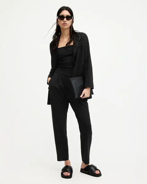 image of AllSaints Aleida Mid-Rise Tapered Jersey Trousers