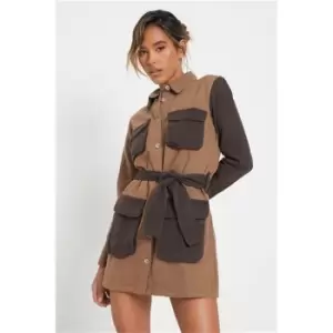 I Saw It First Chocolate Colour Block Utility Dress - Brown