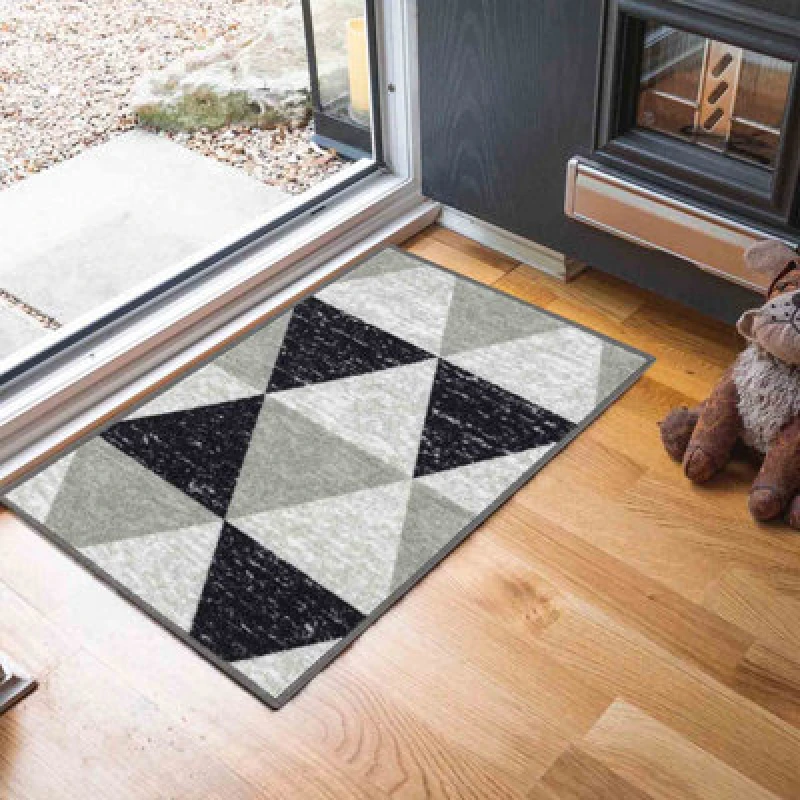 Image of Machine Washable Triangle Design Anti Slip Doormats Grey 50X80 Cm
