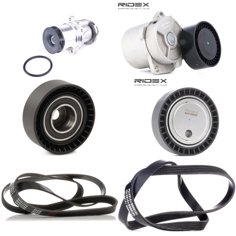 Image of RIDEX 4172P0015 Water Pump + V-Ribbed Belt Kit with water pump Water Pump + V-Ribbed Belt Kit (4172)