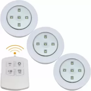 image of 3 x Stick On Remote Control Wireless LED Lights Under Cupboard Wardrobe Light