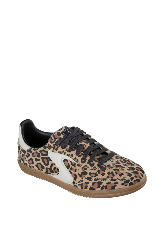Image of Skechers Womens HOTSHOT ON THE PROWL Suede Lace-Up Leopard Size: 5 Leopard Female 5