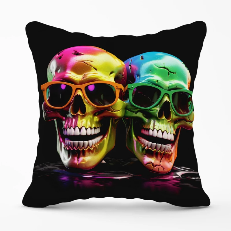 Image of Warren Reed - Designer Happy Skeletons In Sunglasses Cushions Size: 45cm x 45cm Multicolor Unisex 45cm x 45 cm