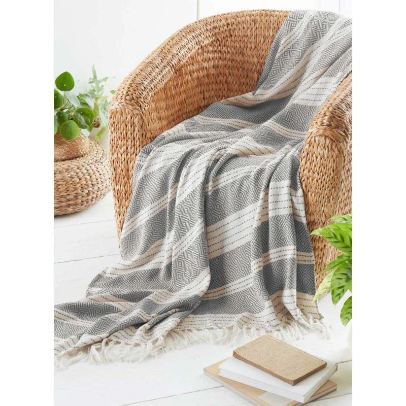 Image of Country Club Throw Diamond Design 200x240cm - Grey Grey unisex 200x240cm