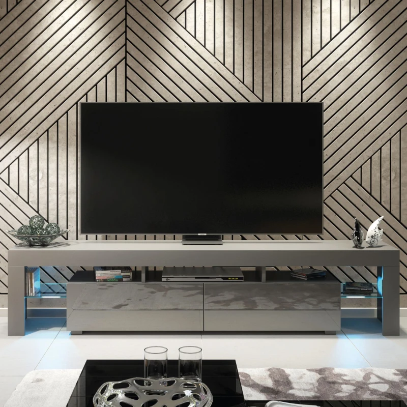 Image of Creative Furniture Nova TV Unit 200cm - A Spacious and Modern Cabinet with Gloss Doors and LED Lights Dark Grey