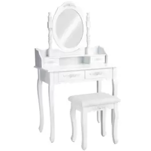 image of TecTake Dressing Table With Mirror And Stool In An Antique Look - White