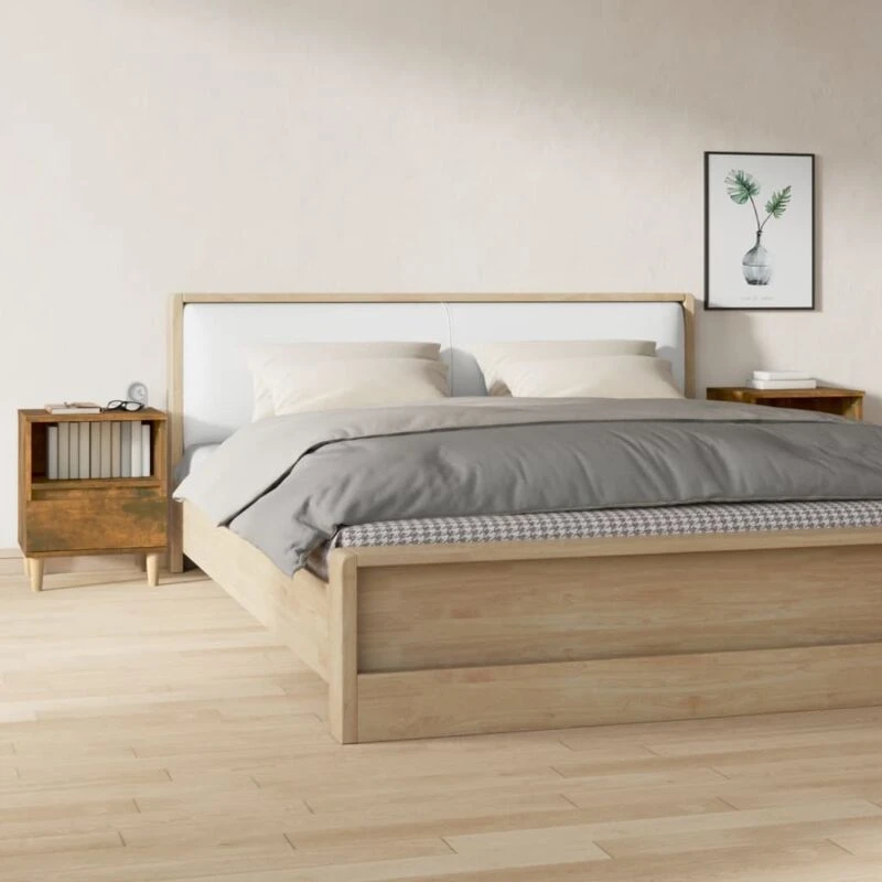 Image of Vidaxl Bedside Cabinets 2 Pcs Smoked Oak 40X35X50 Cm, Brown 821805