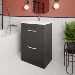 Image of Nuie - Athena Floor Standing 2-Drawer Vanity Unit with Basin-2 600mm Wide - Gloss Grey