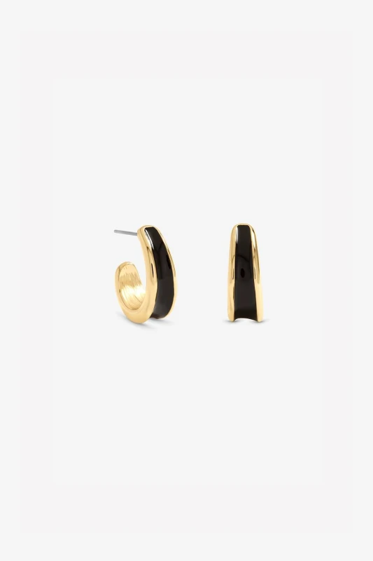 Image of Jon Richard Womens Gold Plated & Jet Enamel Hoop Earrings Gold Female One Size