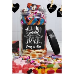 image of Personalised All You Need is Love Retro Sweet Jar