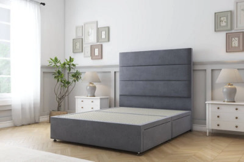 Image of Sloomy Texas Steel Plush Divan Bed Base No Drawers With 26" Strutted Headboard 6' Super King